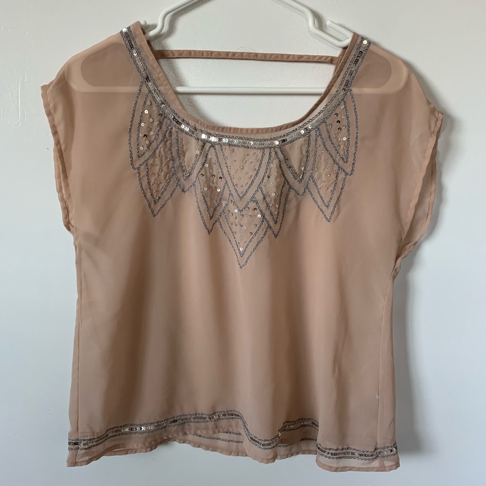 Pink sheer, sequins top